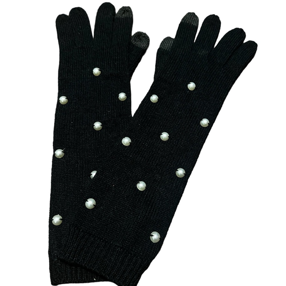 NWOT Kate Spade Black Long Gloves with White Pearl